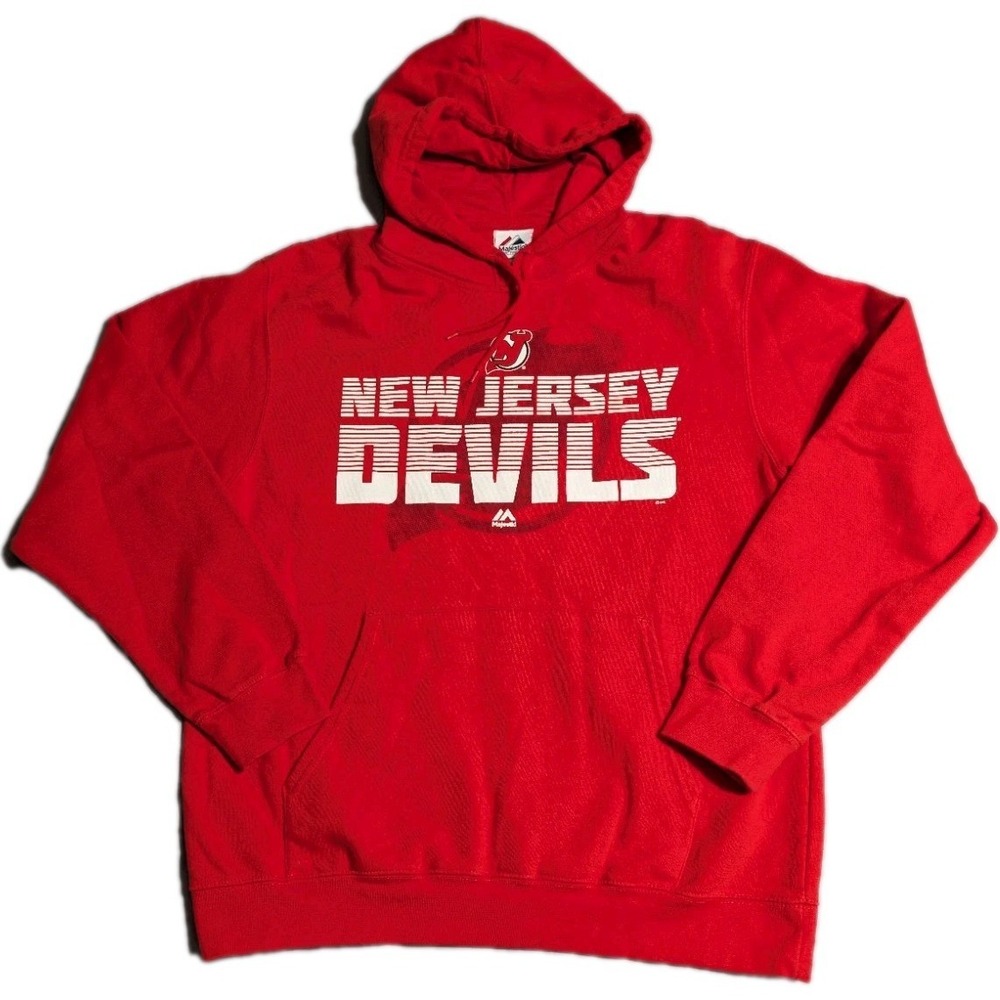 New Jersey Devils Hoodie Mens Large Red NHL Hockey Pullover Sweatshirt Majestic